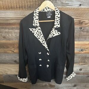VTG Victoria Ashley Black Double Breasted Blazer 9/10 with Cheetah Collar Cuffs